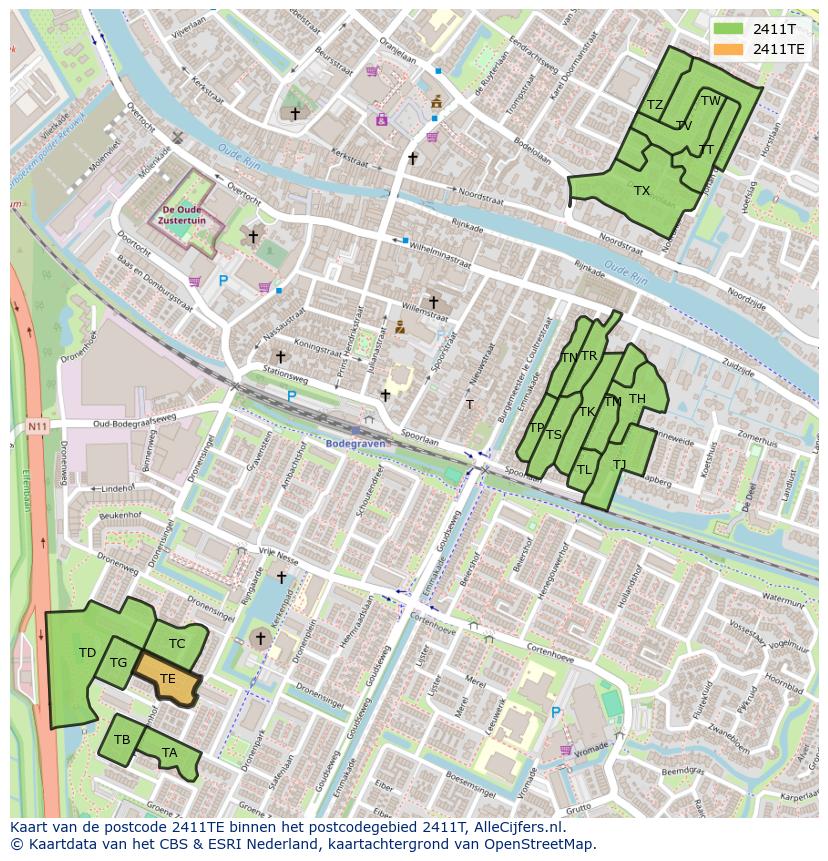 Afbeelding van het postcodegebied 2411 TE op de kaart.