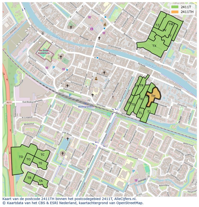 Afbeelding van het postcodegebied 2411 TH op de kaart.