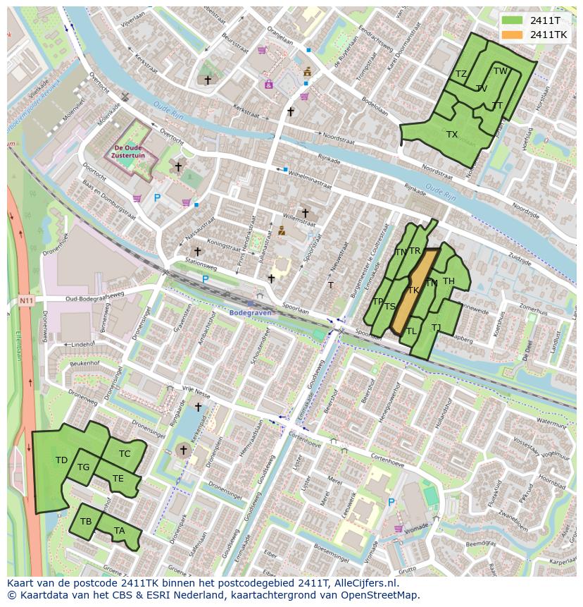 Afbeelding van het postcodegebied 2411 TK op de kaart.