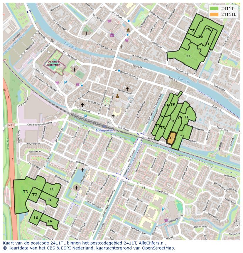 Afbeelding van het postcodegebied 2411 TL op de kaart.