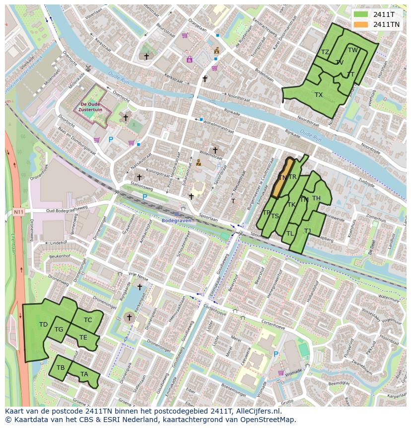 Afbeelding van het postcodegebied 2411 TN op de kaart.