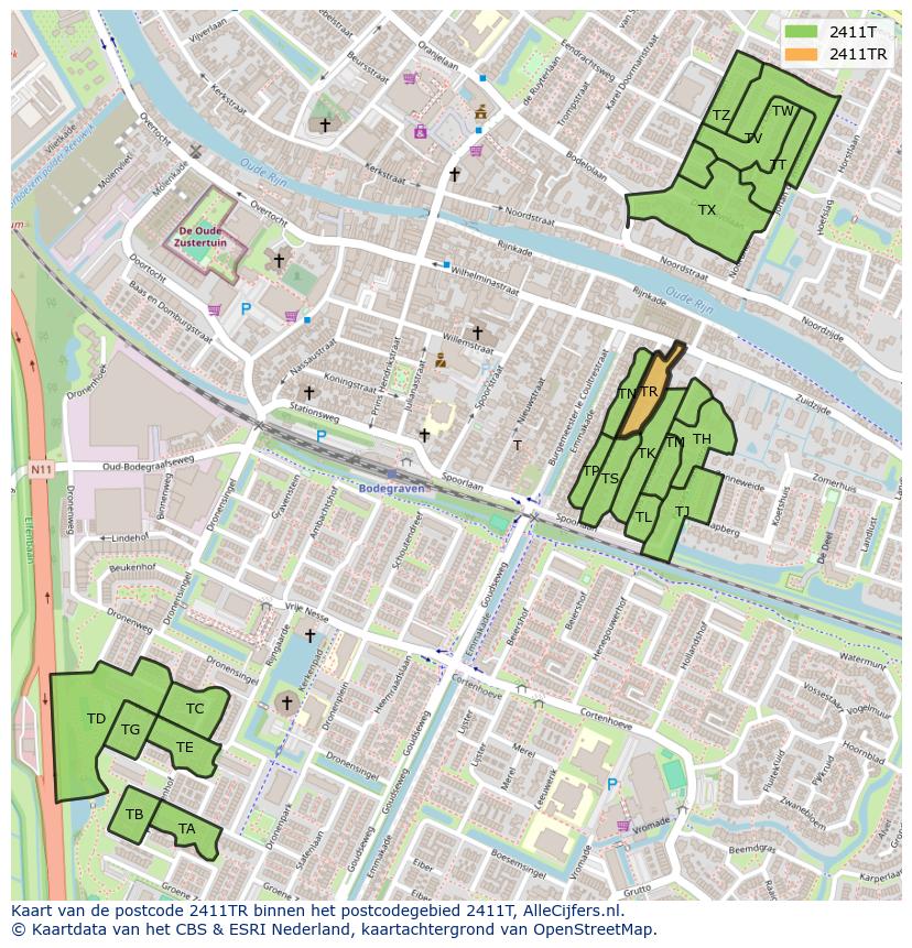 Afbeelding van het postcodegebied 2411 TR op de kaart.