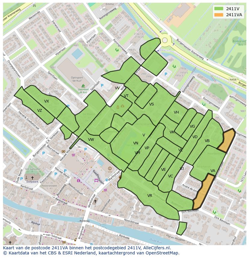 Afbeelding van het postcodegebied 2411 VA op de kaart.