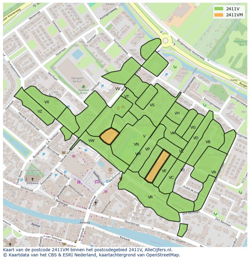 Afbeelding van het postcodegebied 2411 VM op de kaart.