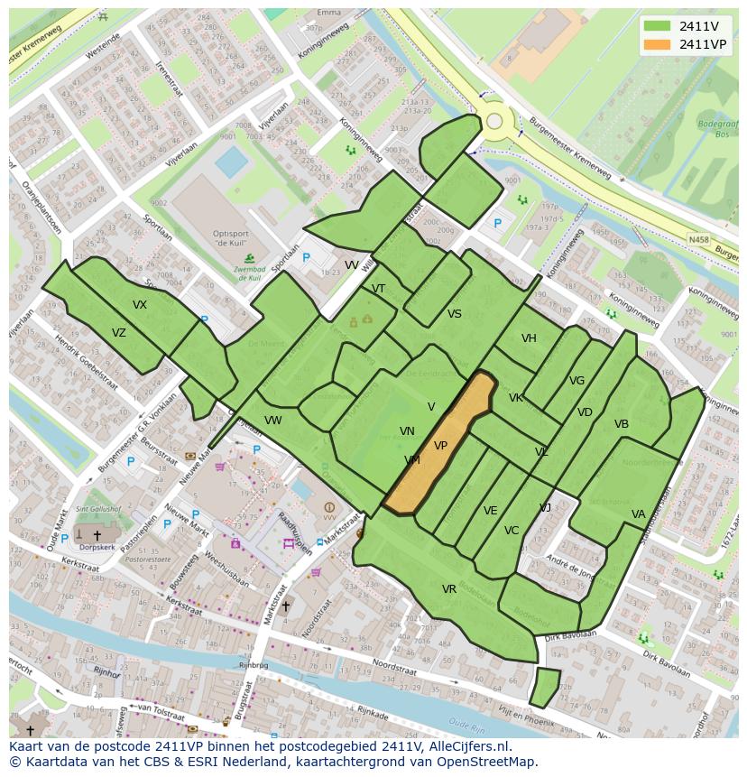 Afbeelding van het postcodegebied 2411 VP op de kaart.