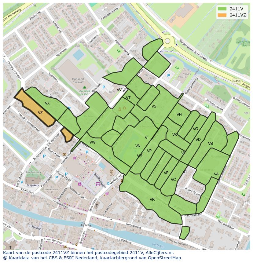 Afbeelding van het postcodegebied 2411 VZ op de kaart.