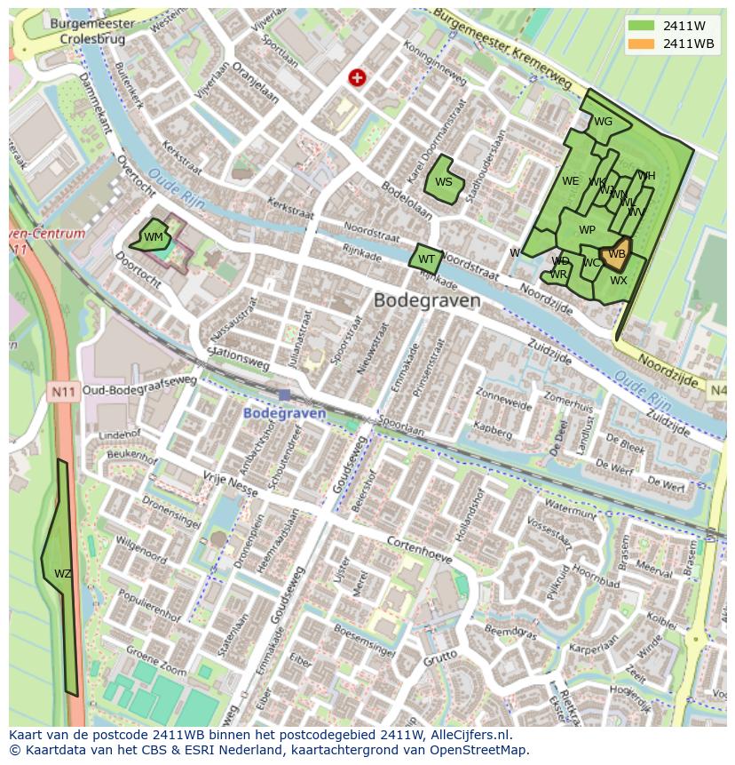 Afbeelding van het postcodegebied 2411 WB op de kaart.