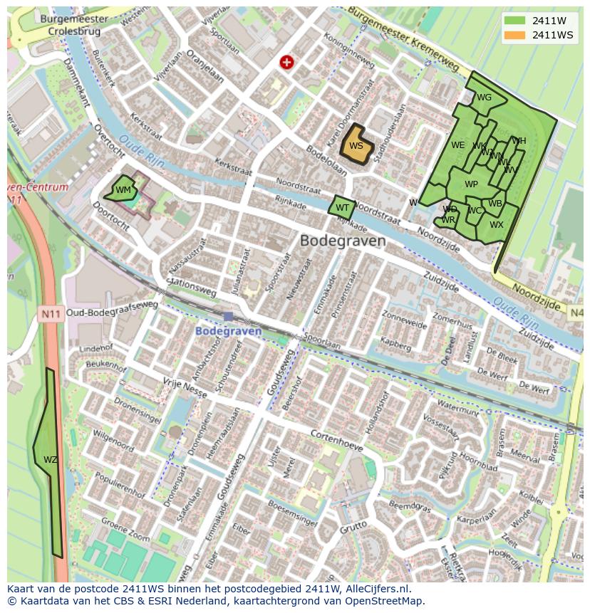 Afbeelding van het postcodegebied 2411 WS op de kaart.