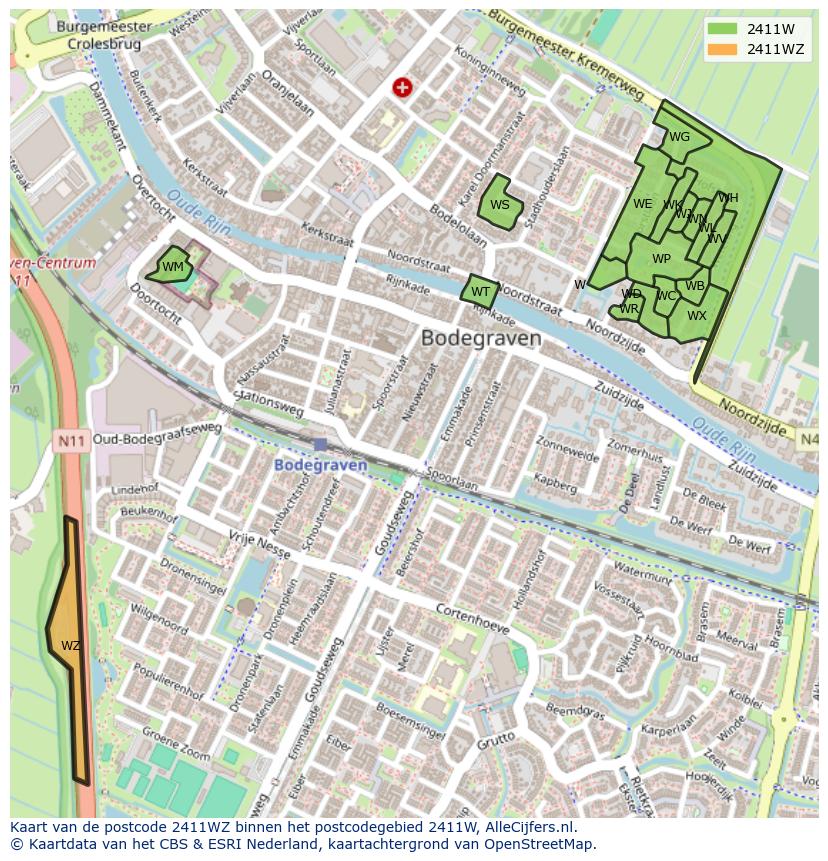 Afbeelding van het postcodegebied 2411 WZ op de kaart.