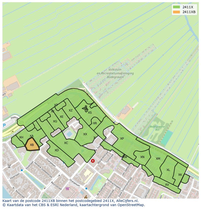 Afbeelding van het postcodegebied 2411 XB op de kaart.