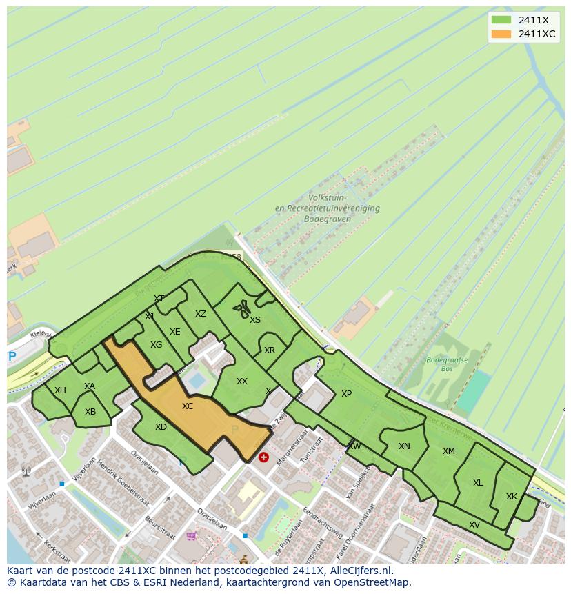 Afbeelding van het postcodegebied 2411 XC op de kaart.