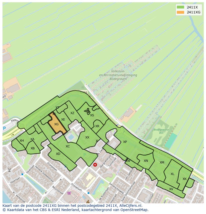 Afbeelding van het postcodegebied 2411 XG op de kaart.
