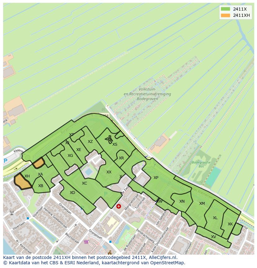Afbeelding van het postcodegebied 2411 XH op de kaart.