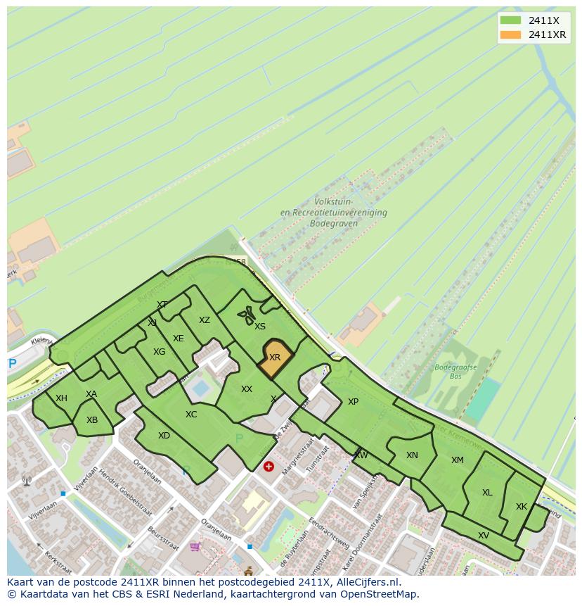 Afbeelding van het postcodegebied 2411 XR op de kaart.