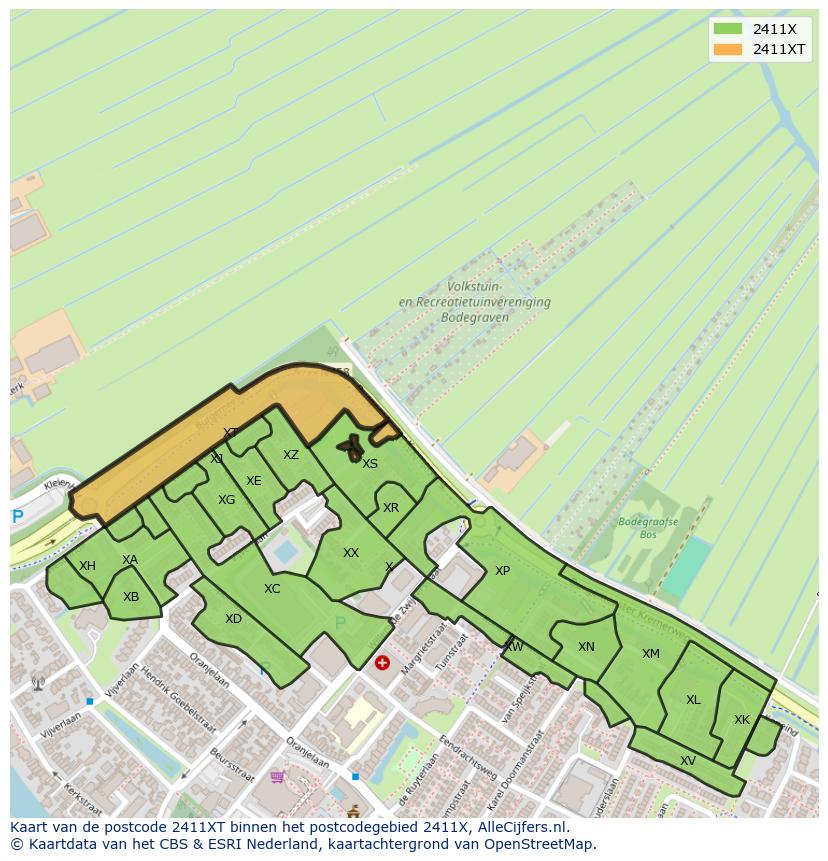 Afbeelding van het postcodegebied 2411 XT op de kaart.