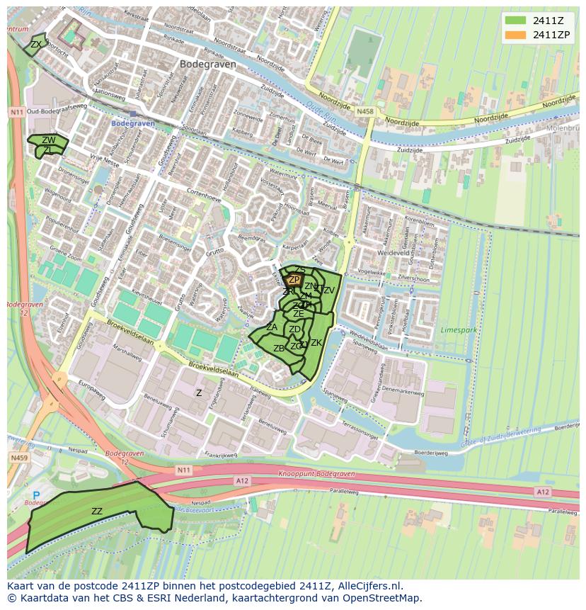 Afbeelding van het postcodegebied 2411 ZP op de kaart.