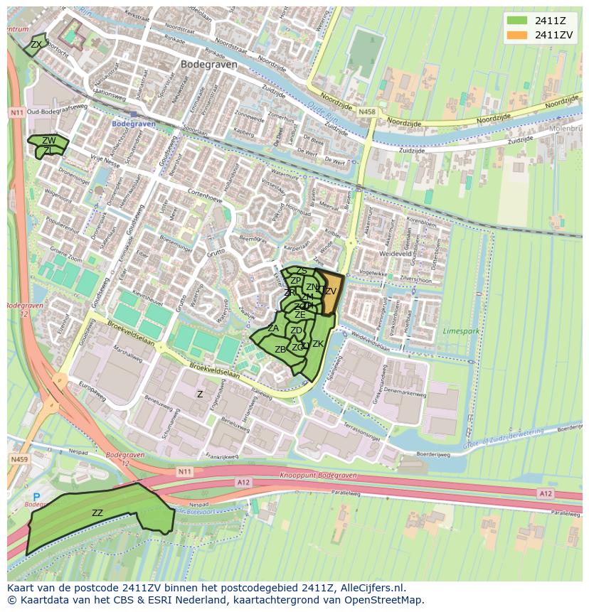 Afbeelding van het postcodegebied 2411 ZV op de kaart.