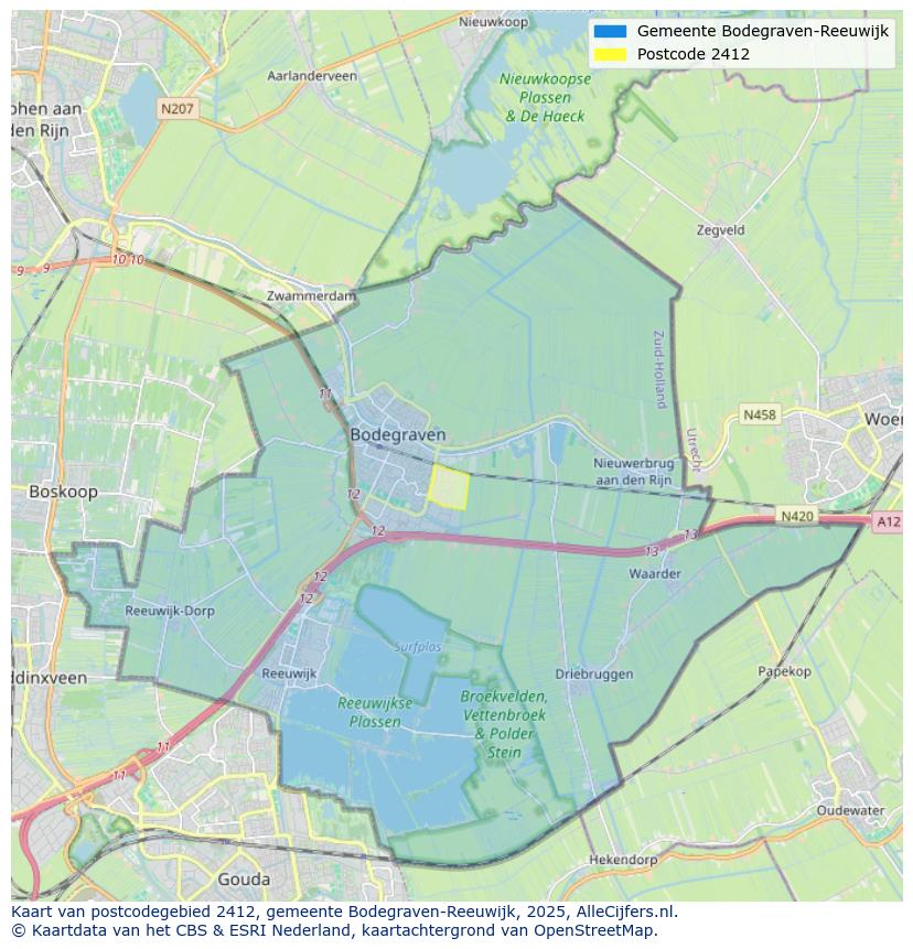 Afbeelding van het postcodegebied 2412 op de kaart.