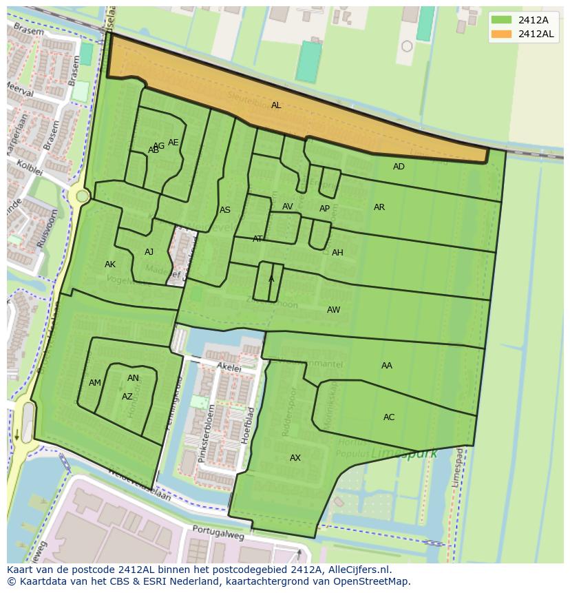 Afbeelding van het postcodegebied 2412 AL op de kaart.