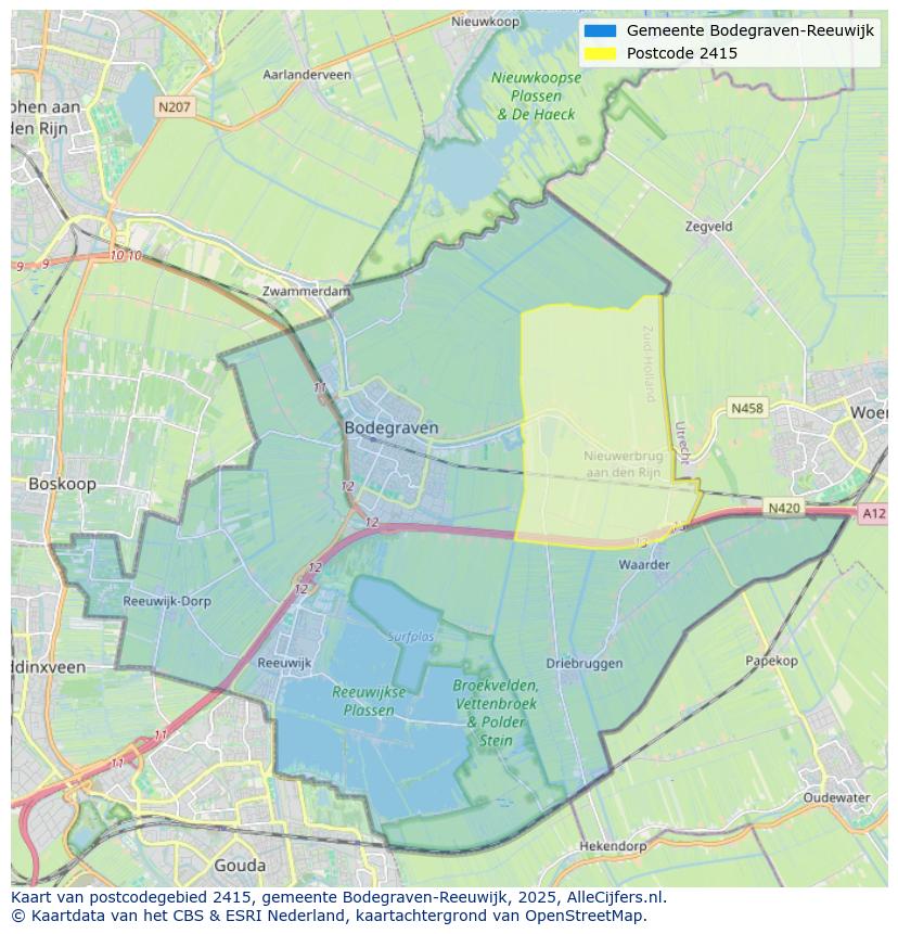 Afbeelding van het postcodegebied 2415 op de kaart.