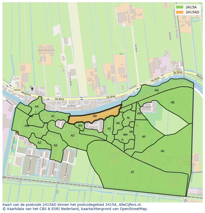 Afbeelding van het postcodegebied 2415 AD op de kaart.