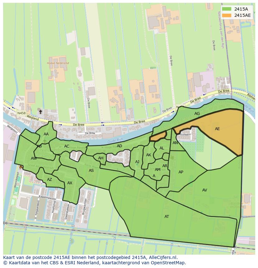 Afbeelding van het postcodegebied 2415 AE op de kaart.