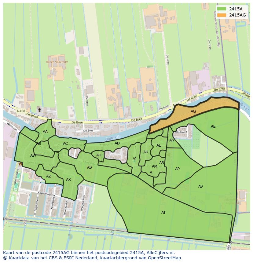 Afbeelding van het postcodegebied 2415 AG op de kaart.
