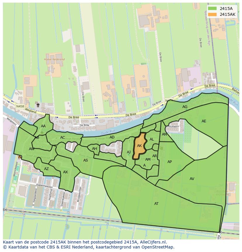 Afbeelding van het postcodegebied 2415 AK op de kaart.