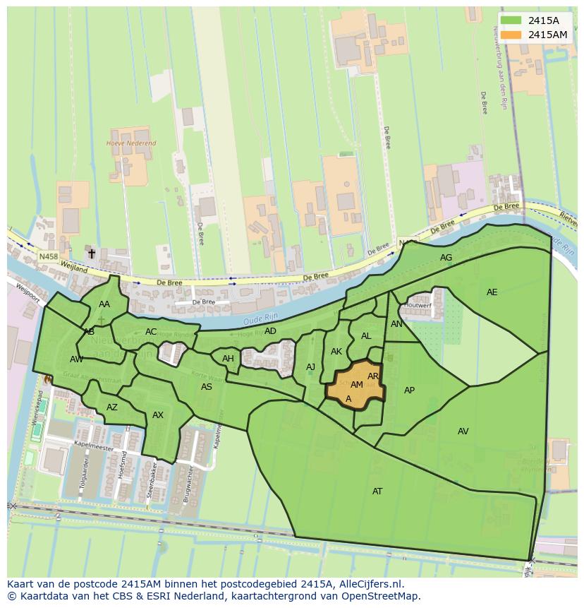 Afbeelding van het postcodegebied 2415 AM op de kaart.