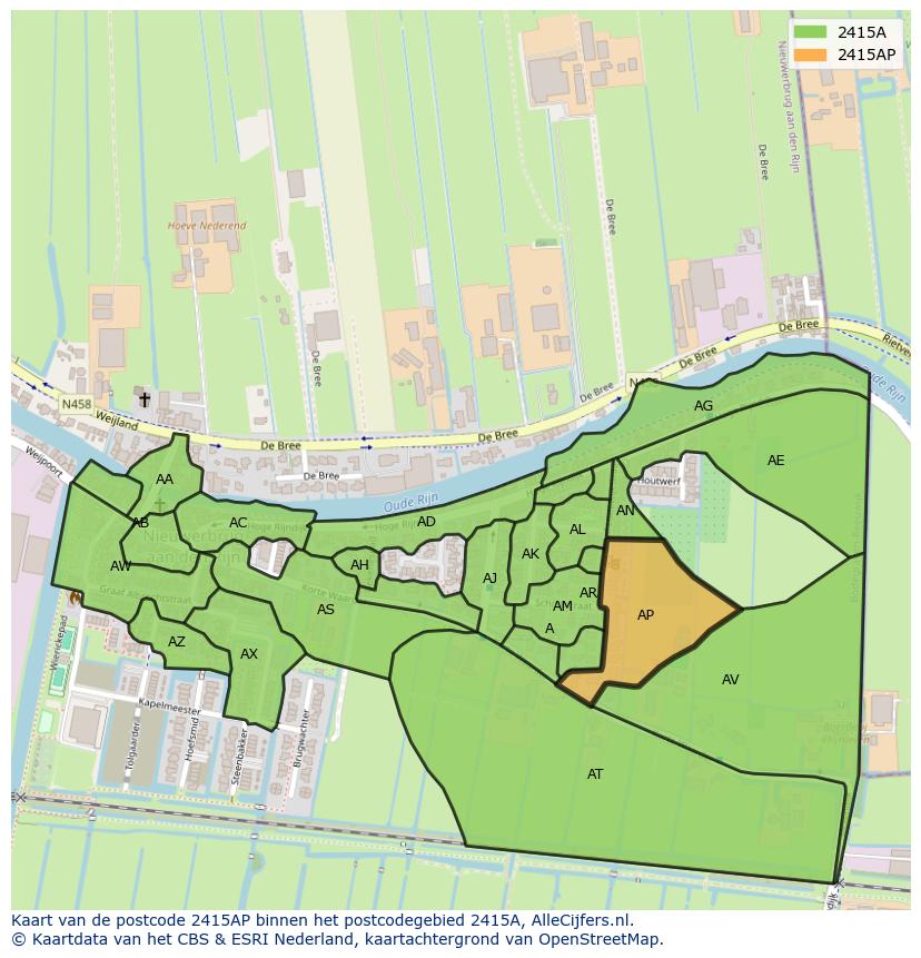 Afbeelding van het postcodegebied 2415 AP op de kaart.