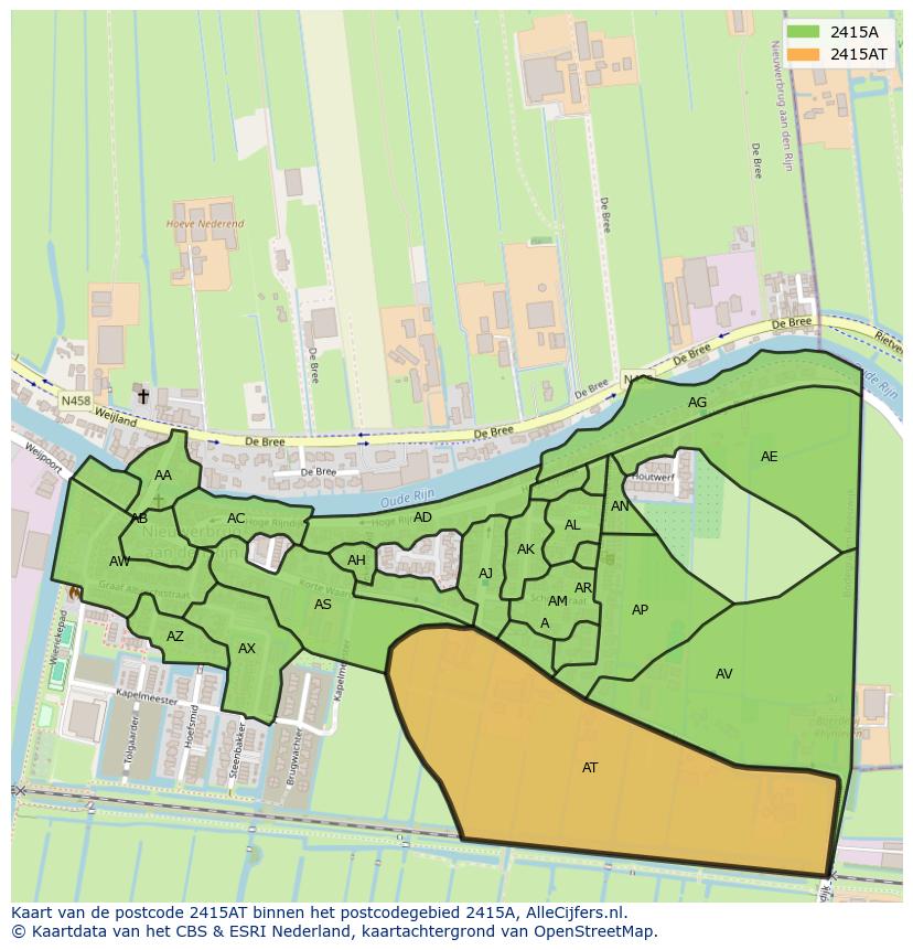 Afbeelding van het postcodegebied 2415 AT op de kaart.