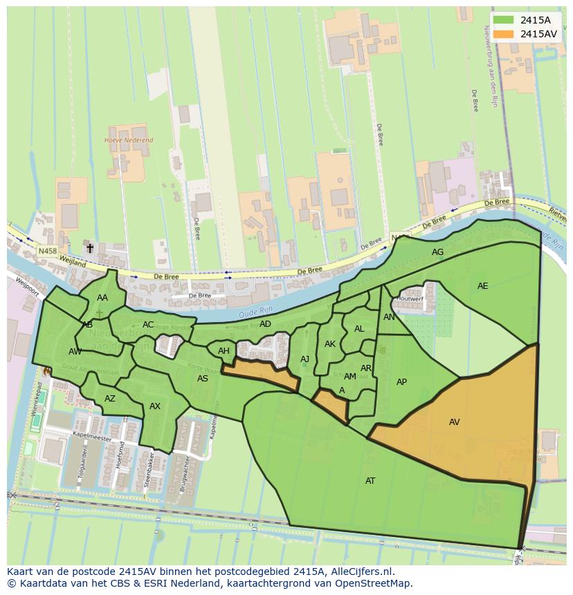 Afbeelding van het postcodegebied 2415 AV op de kaart.