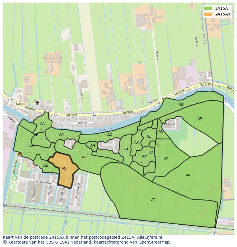 Afbeelding van het postcodegebied 2415 AX op de kaart.