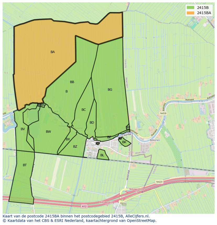Afbeelding van het postcodegebied 2415 BA op de kaart.