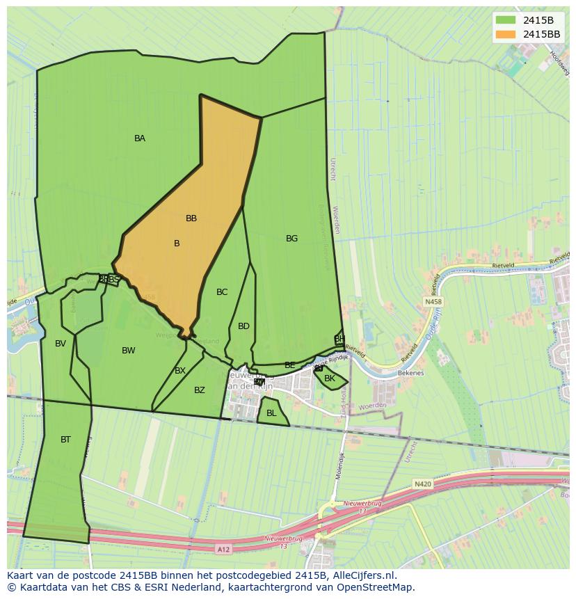 Afbeelding van het postcodegebied 2415 BB op de kaart.