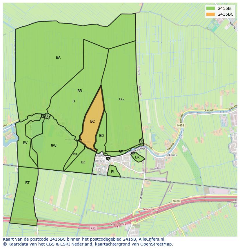 Afbeelding van het postcodegebied 2415 BC op de kaart.