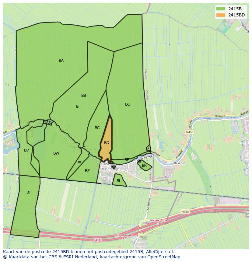 Afbeelding van het postcodegebied 2415 BD op de kaart.