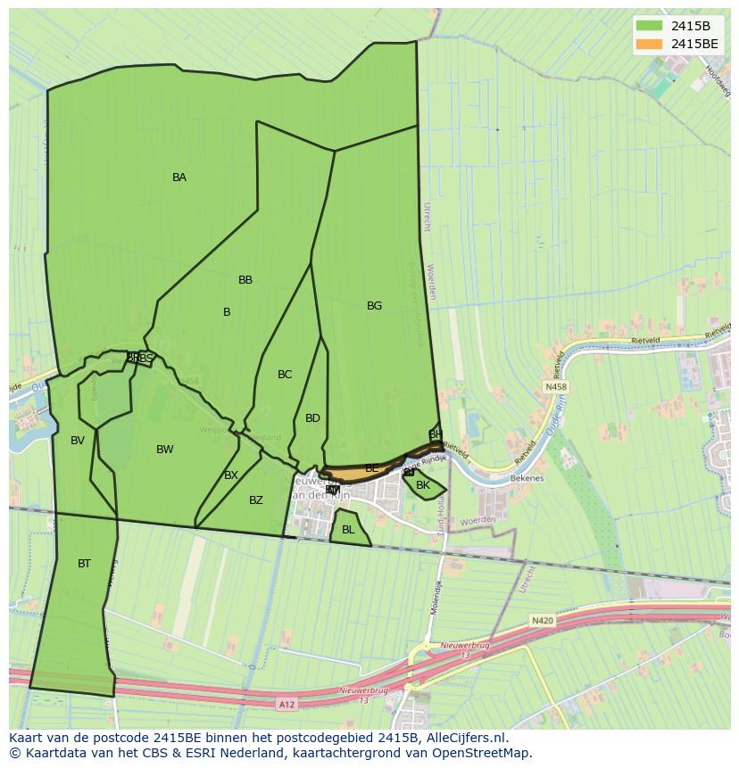 Afbeelding van het postcodegebied 2415 BE op de kaart.
