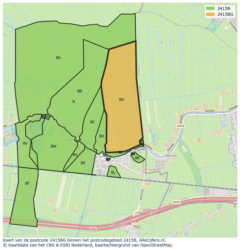 Afbeelding van het postcodegebied 2415 BG op de kaart.