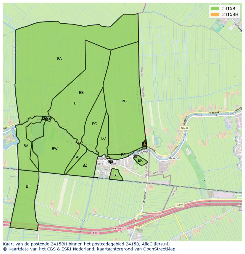 Afbeelding van het postcodegebied 2415 BH op de kaart.