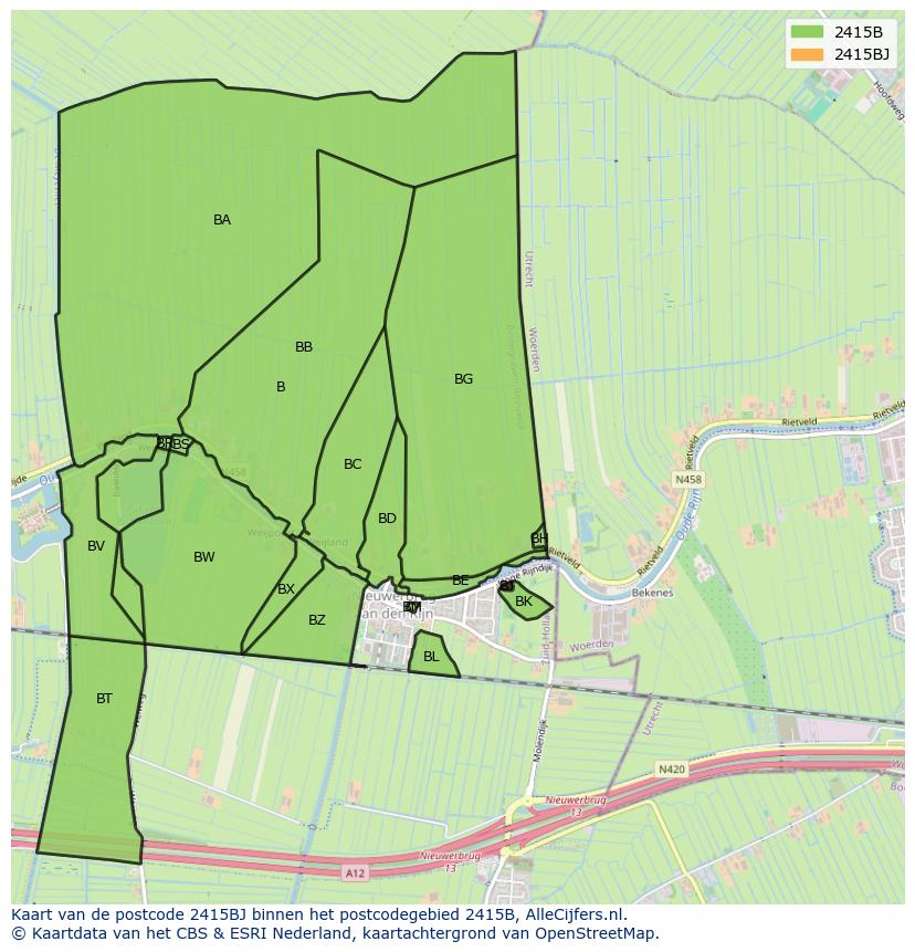 Afbeelding van het postcodegebied 2415 BJ op de kaart.
