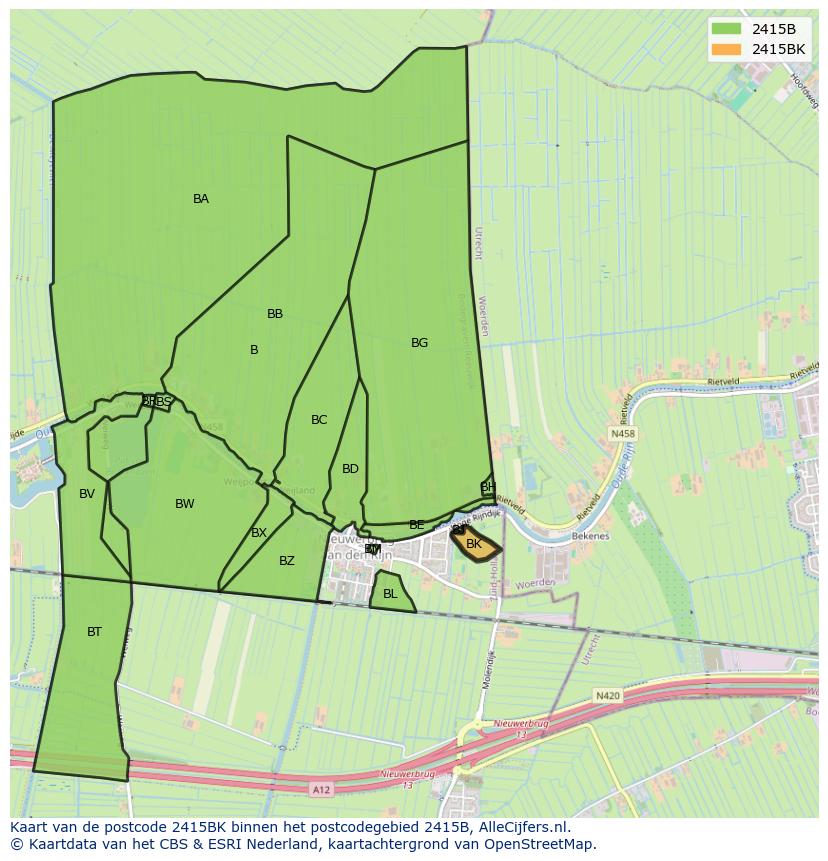 Afbeelding van het postcodegebied 2415 BK op de kaart.