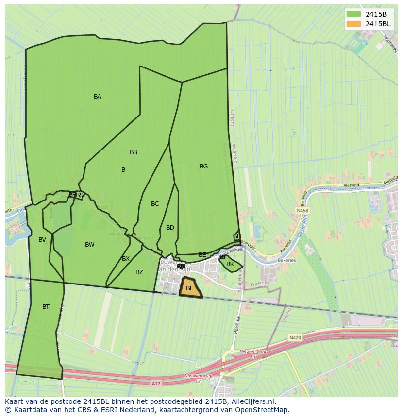 Afbeelding van het postcodegebied 2415 BL op de kaart.