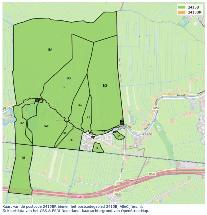 Afbeelding van het postcodegebied 2415 BR op de kaart.