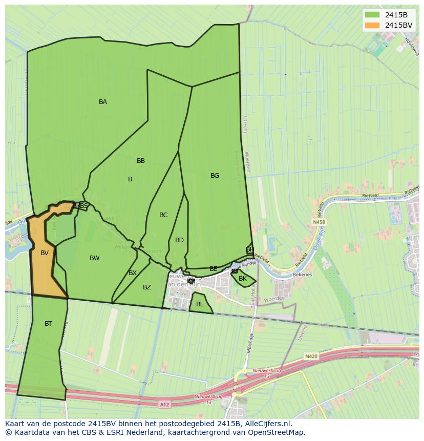 Afbeelding van het postcodegebied 2415 BV op de kaart.