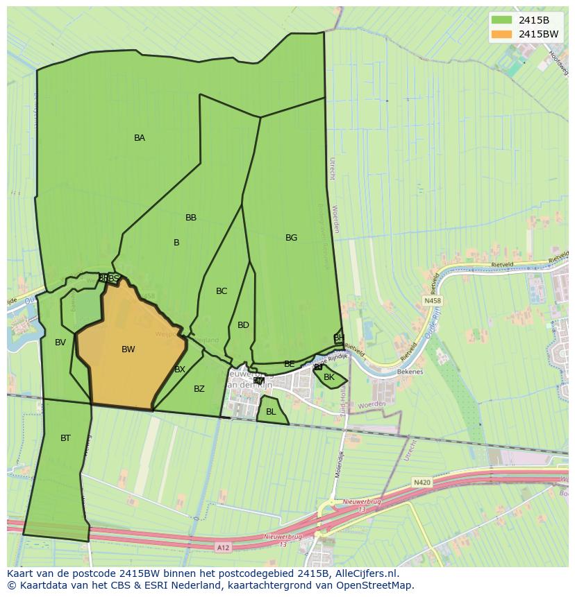 Afbeelding van het postcodegebied 2415 BW op de kaart.
