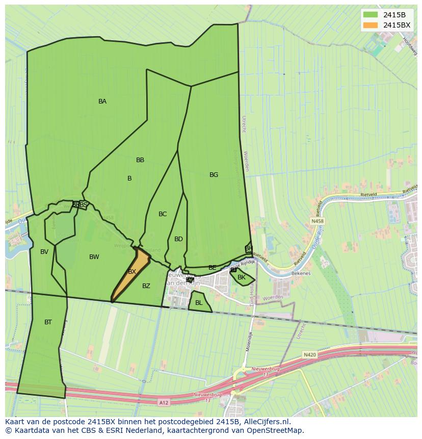 Afbeelding van het postcodegebied 2415 BX op de kaart.