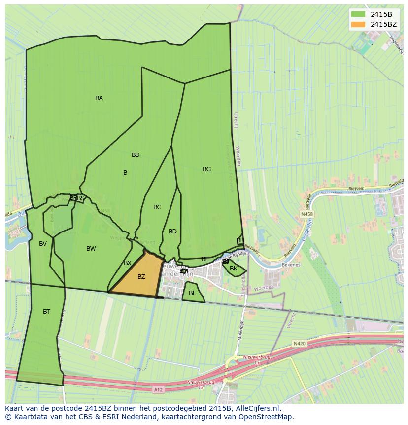Afbeelding van het postcodegebied 2415 BZ op de kaart.