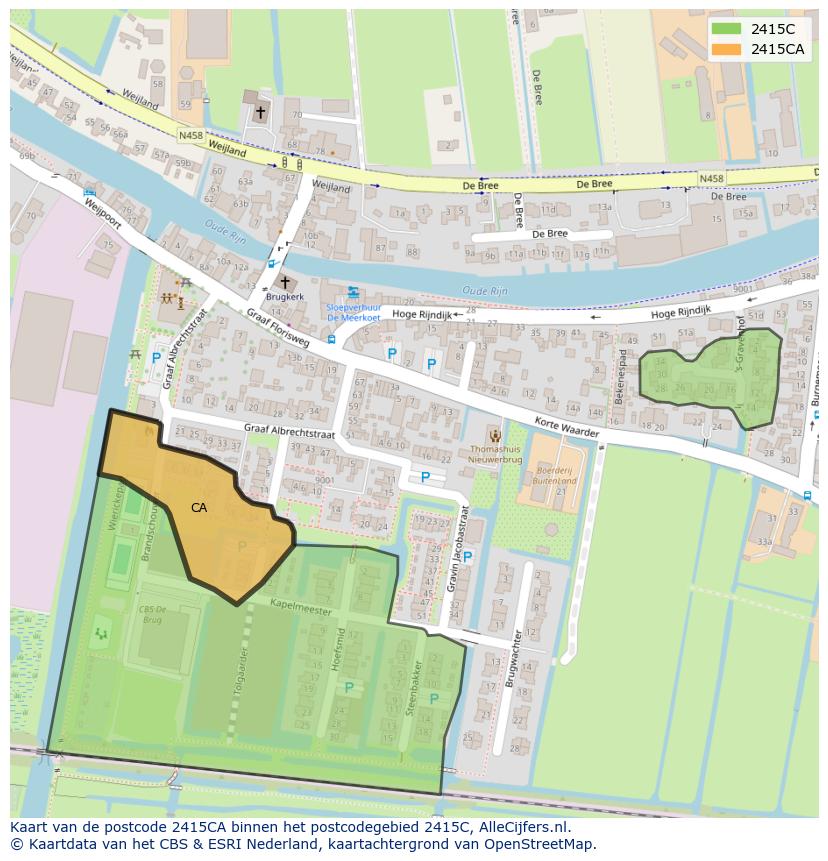 Afbeelding van het postcodegebied 2415 CA op de kaart.