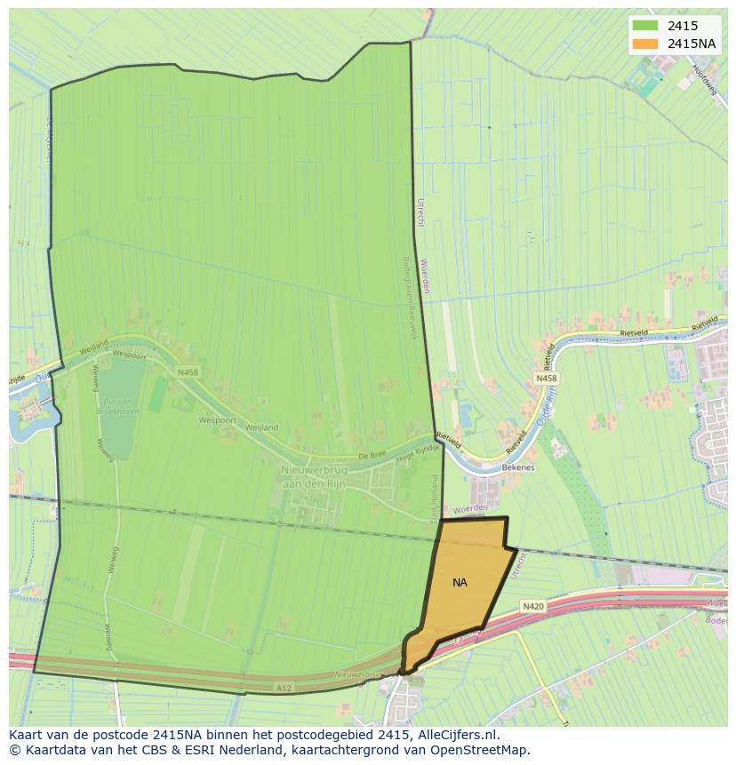 Afbeelding van het postcodegebied 2415 NA op de kaart.